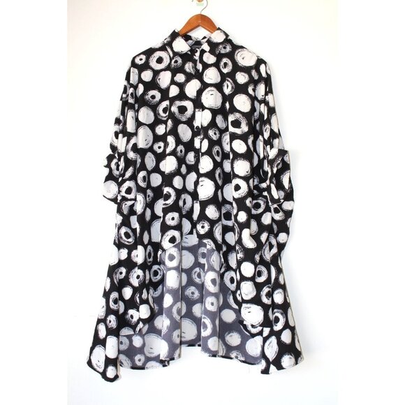 P Luca Milano Oversize Dot High Low Hem Blouse Sz. OS Button front Black & White - Picture 7 of 8